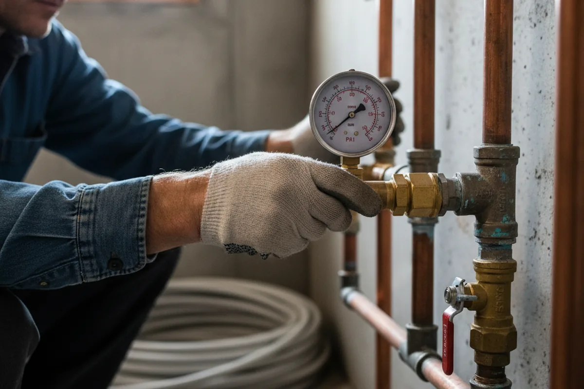 Pressure testing a repaired line during Water Line Repair in Calvert